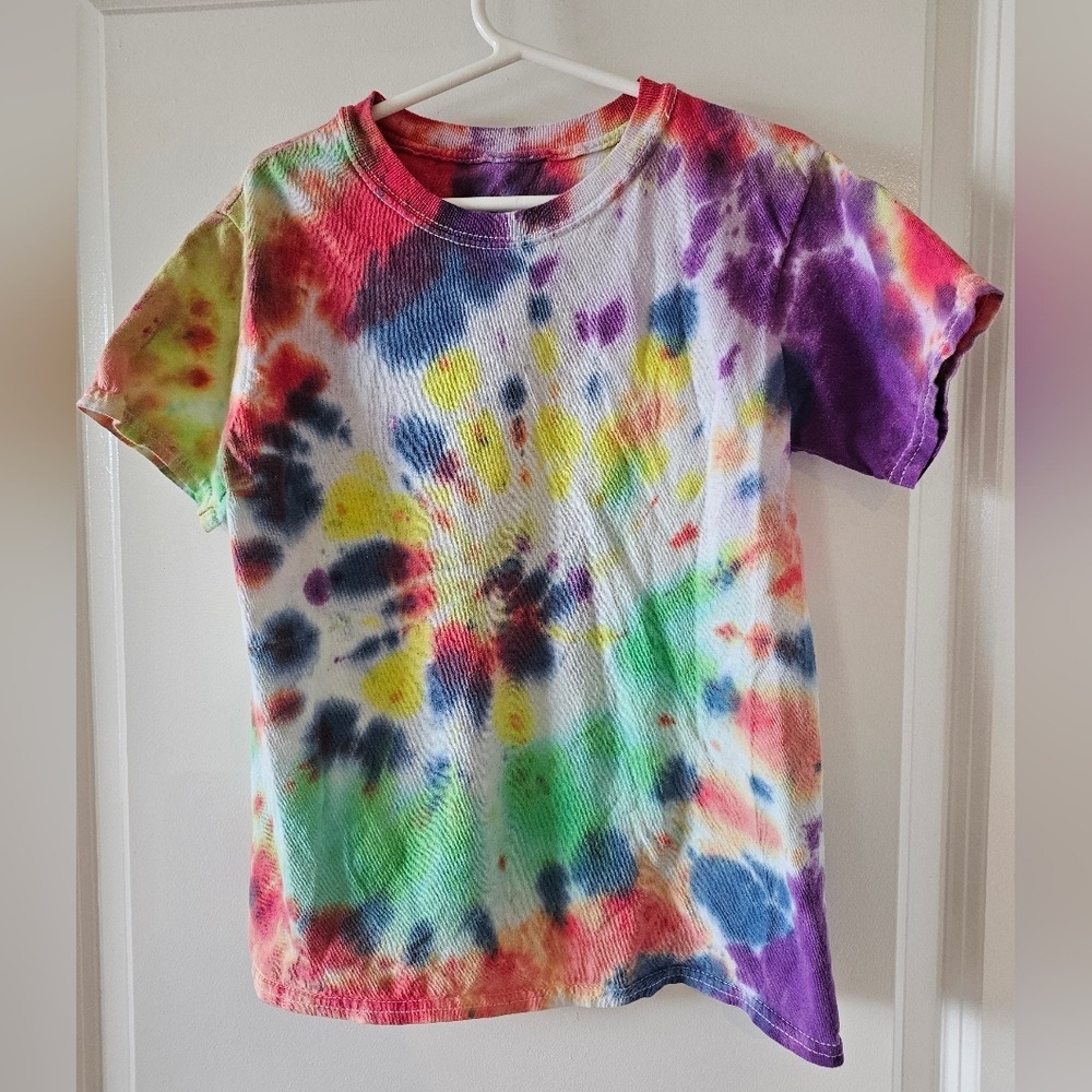 Kids Tie Dye T Shirt Multicolor Rainbow Spiral Short Sleeve Sz M / 7 Retro